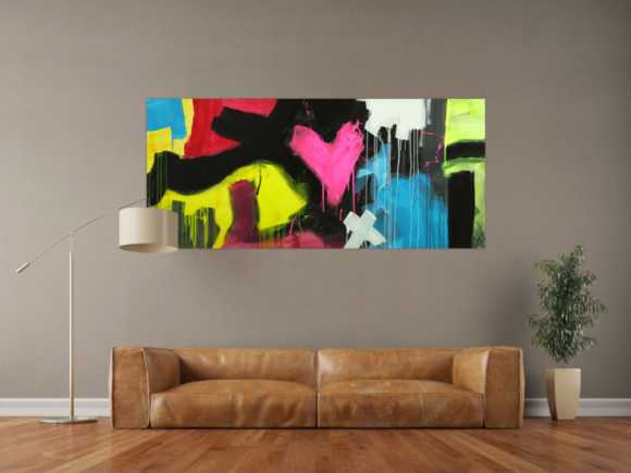 Modernes Gemälde abstrakt Modern Art handgemalt auf Leinwand sehr bunt Neon Farben