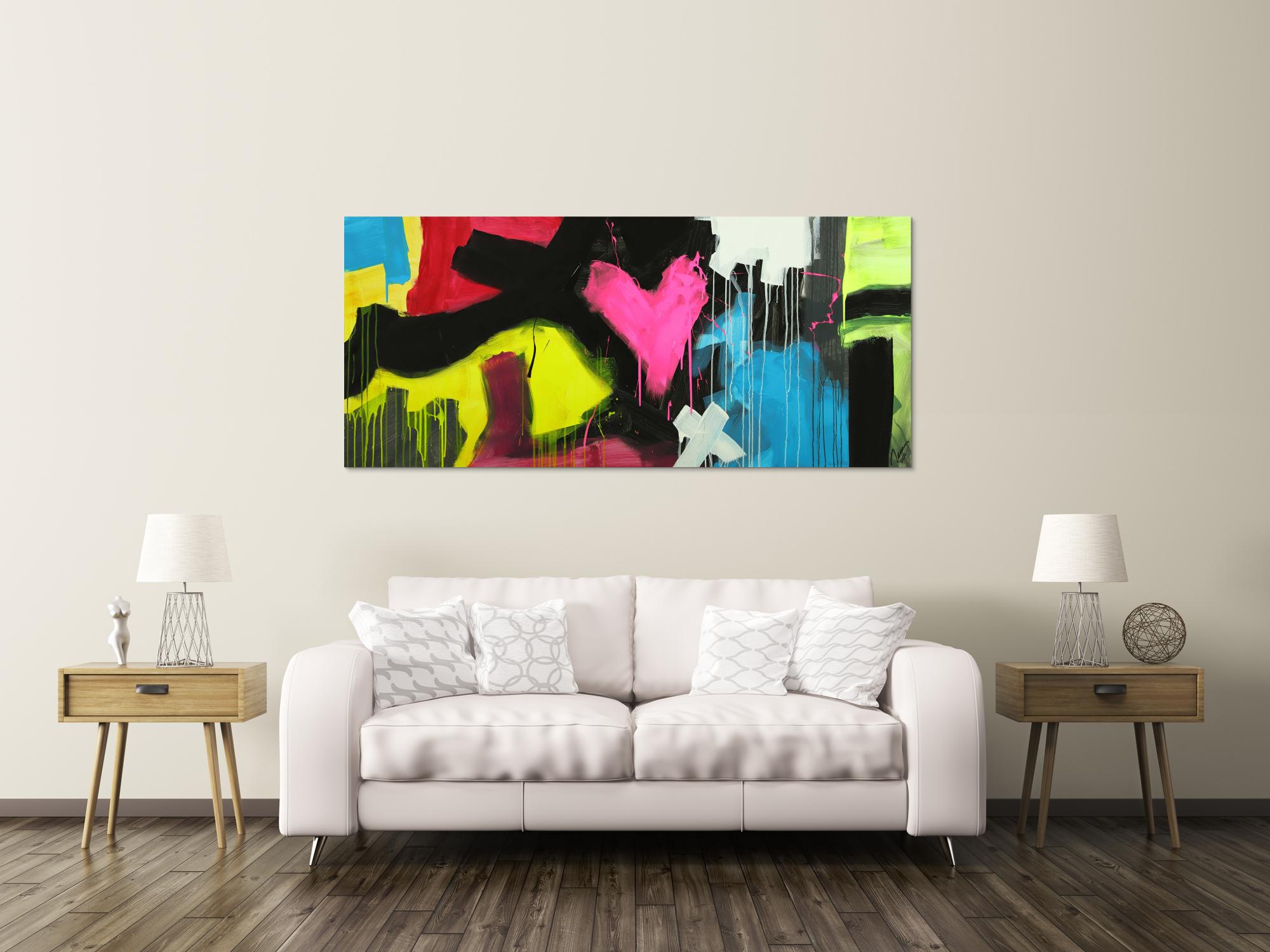 Modernes Gemälde abstrakt Modern Art handgemalt auf Leinwand sehr bunt Neon Farben