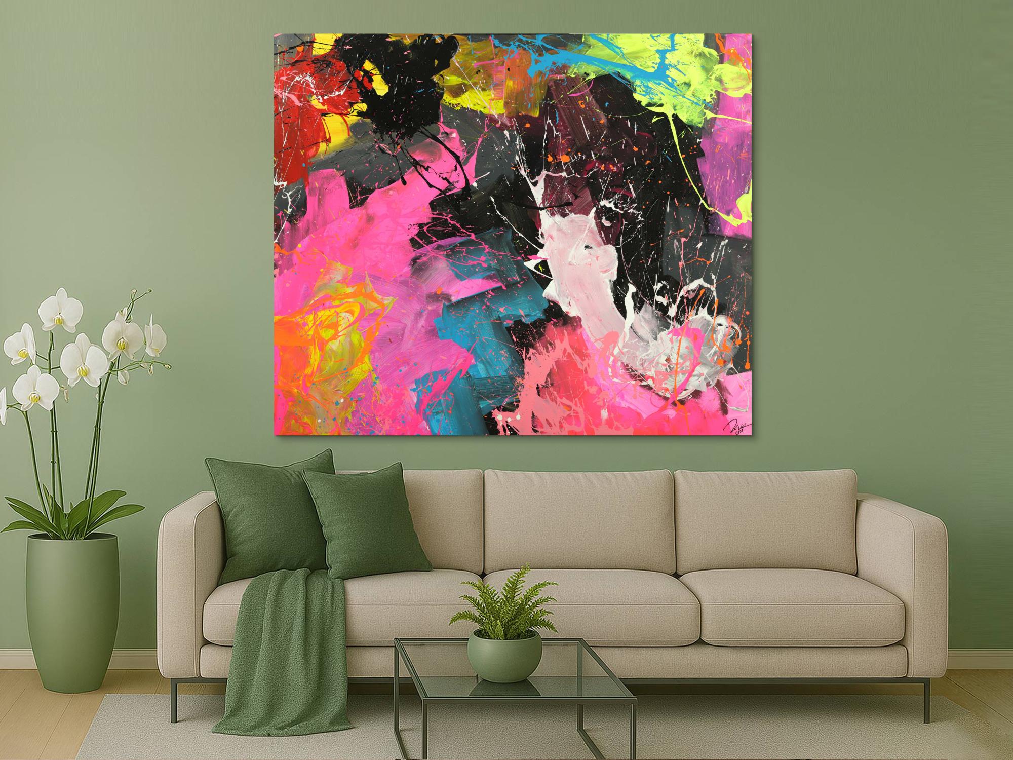 Abstraktes Gemälde Action Painting Neon Farben Neon Farben fluoreszierend
