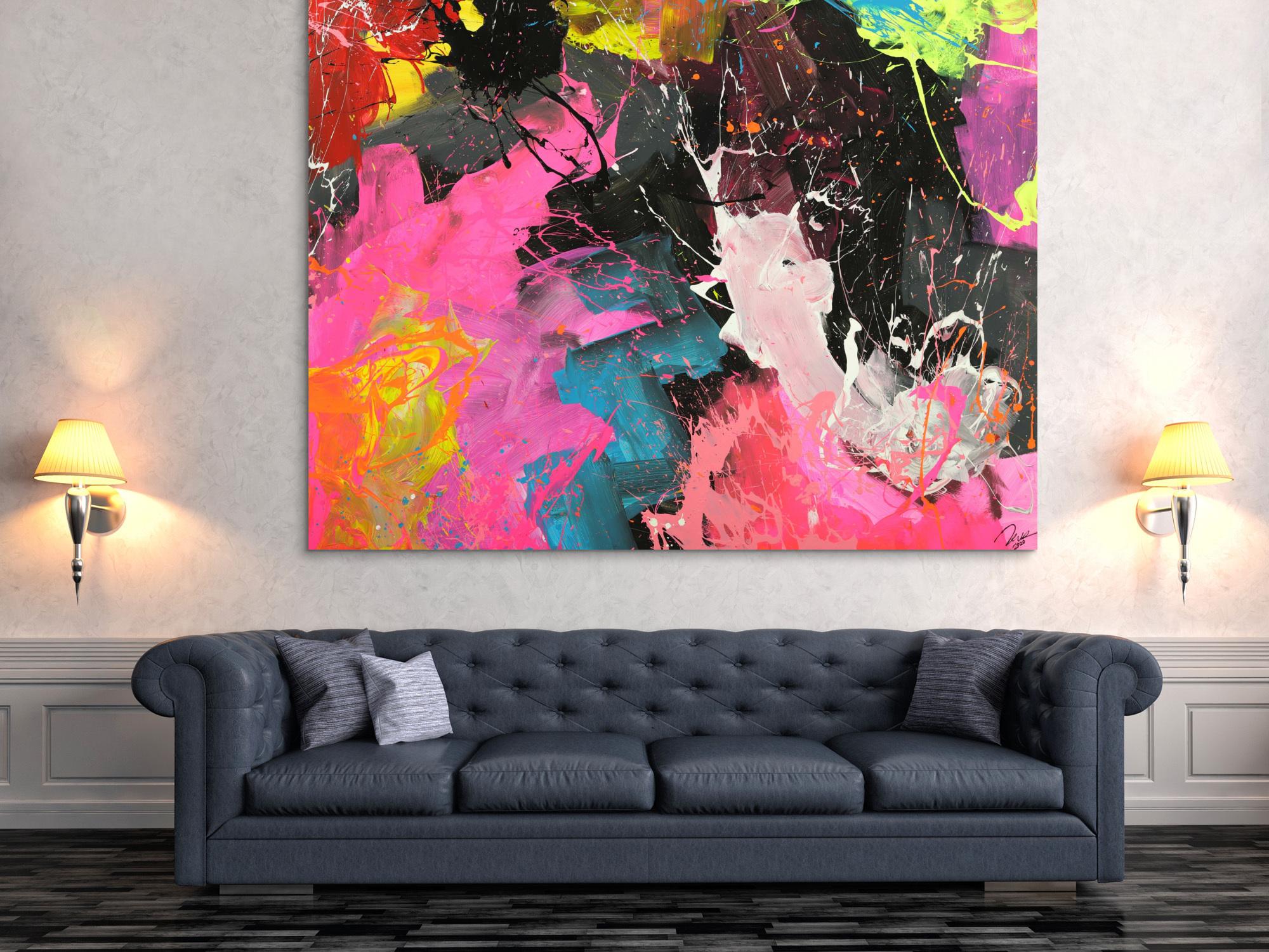 Abstraktes Gemälde Action Painting Neon Farben Neon Farben fluoreszierend