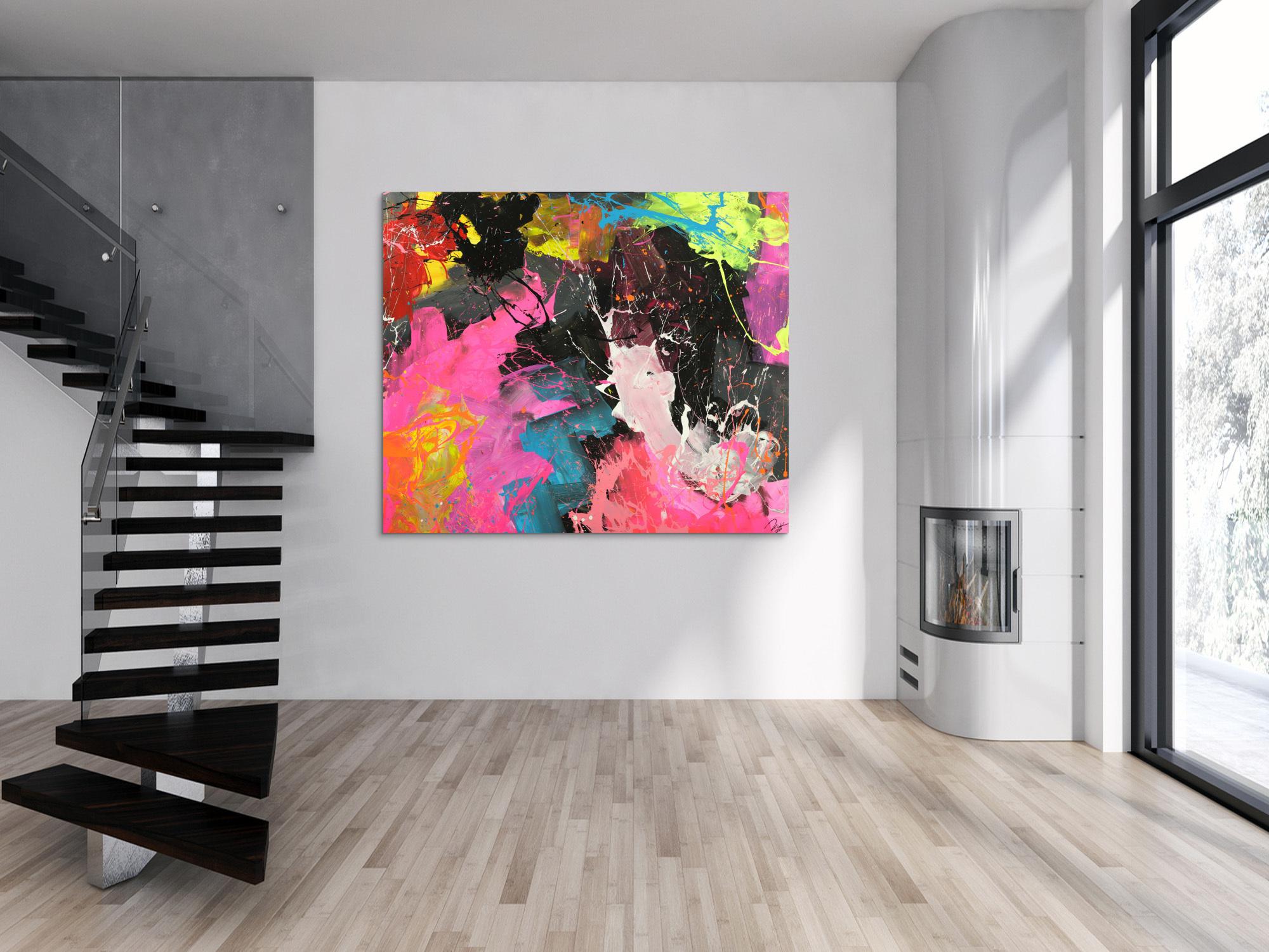 Abstraktes Gemälde Action Painting Neon Farben Neon Farben fluoreszierend