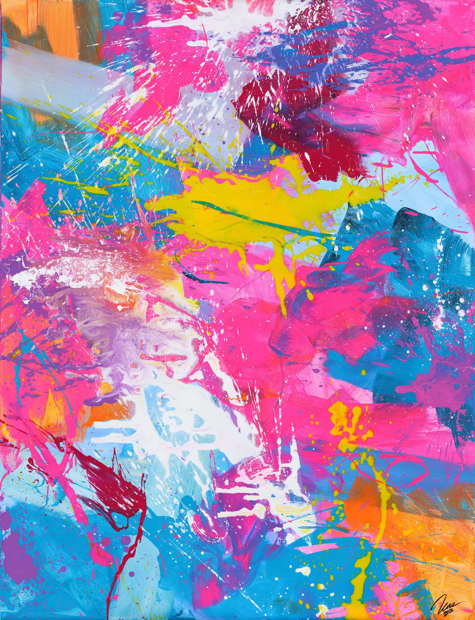 Abstraktes Gemälde Action Painting Modern Art Neon Farben Fluoreszierende Farbe