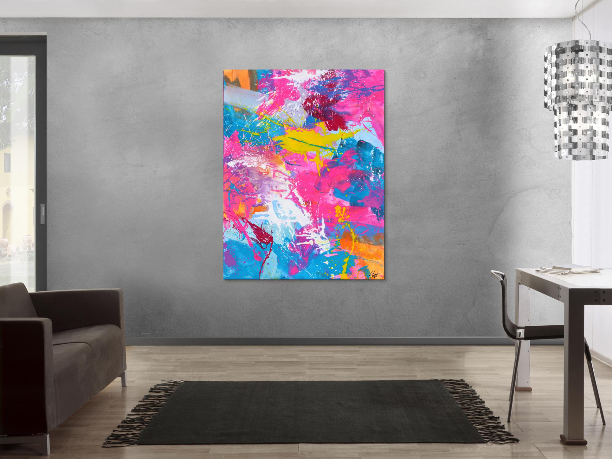 Abstraktes Gemälde Action Painting Modern Art Neon Farben Fluoreszierende Farbe