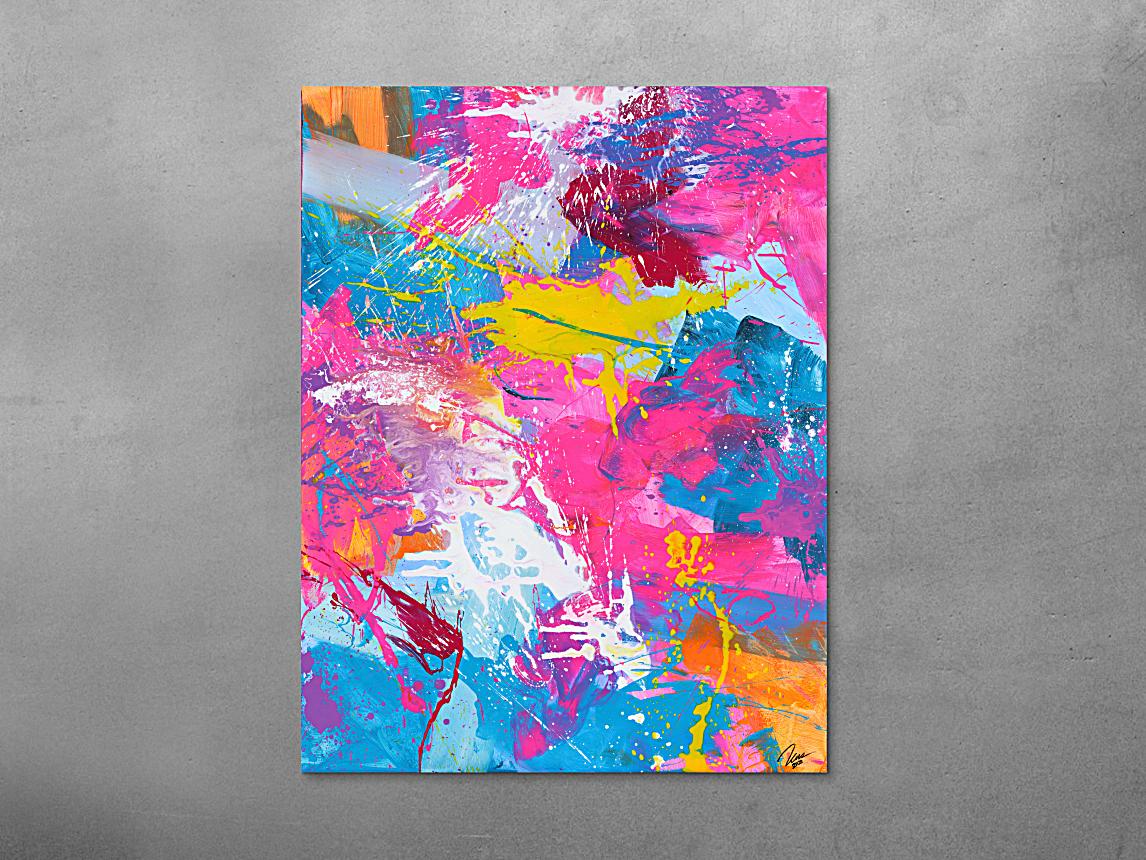 Abstraktes Gemälde Action Painting Modern Art Neon Farben Fluoreszierende Farbe