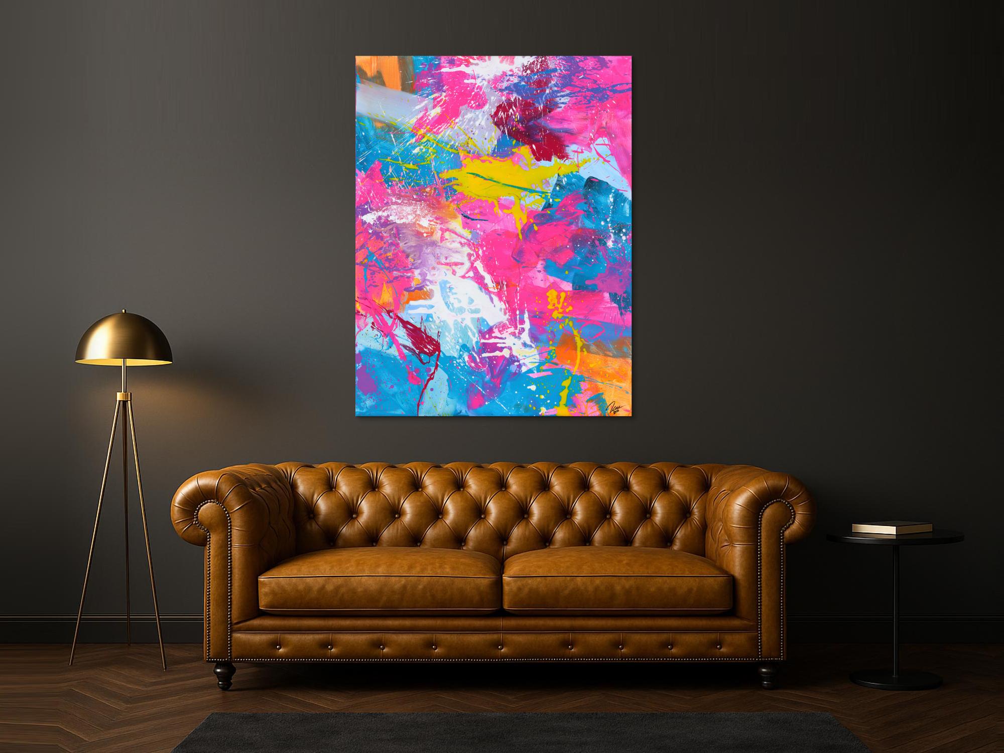 Abstraktes Gemälde Action Painting Modern Art Neon Farben Fluoreszierende Farbe