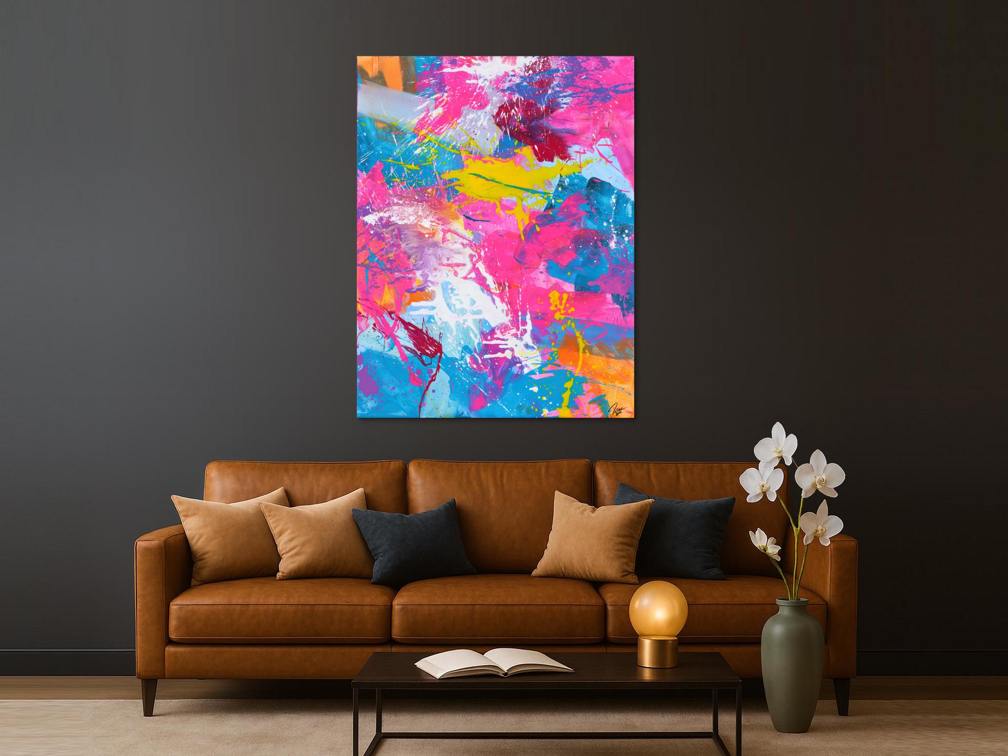 Abstraktes Gemälde Action Painting Modern Art Neon Farben Fluoreszierende Farbe