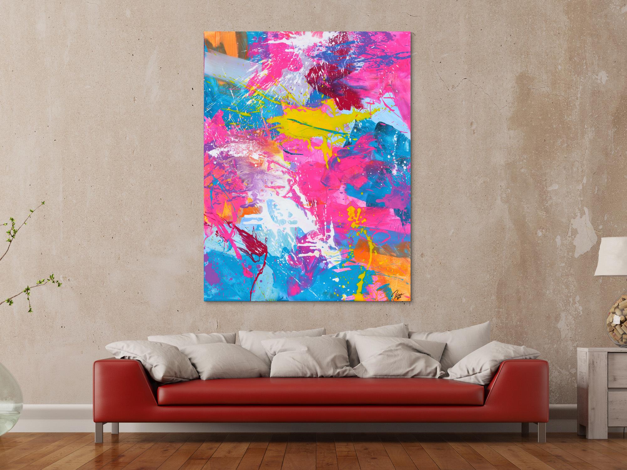 Abstraktes Gemälde Action Painting Modern Art Neon Farben Fluoreszierende Farbe