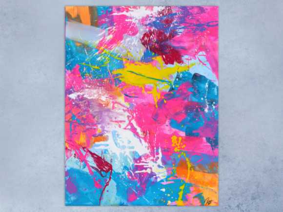 Abstraktes Gemälde Action Painting Modern Art Neon Farben Fluoreszierende Farbe
