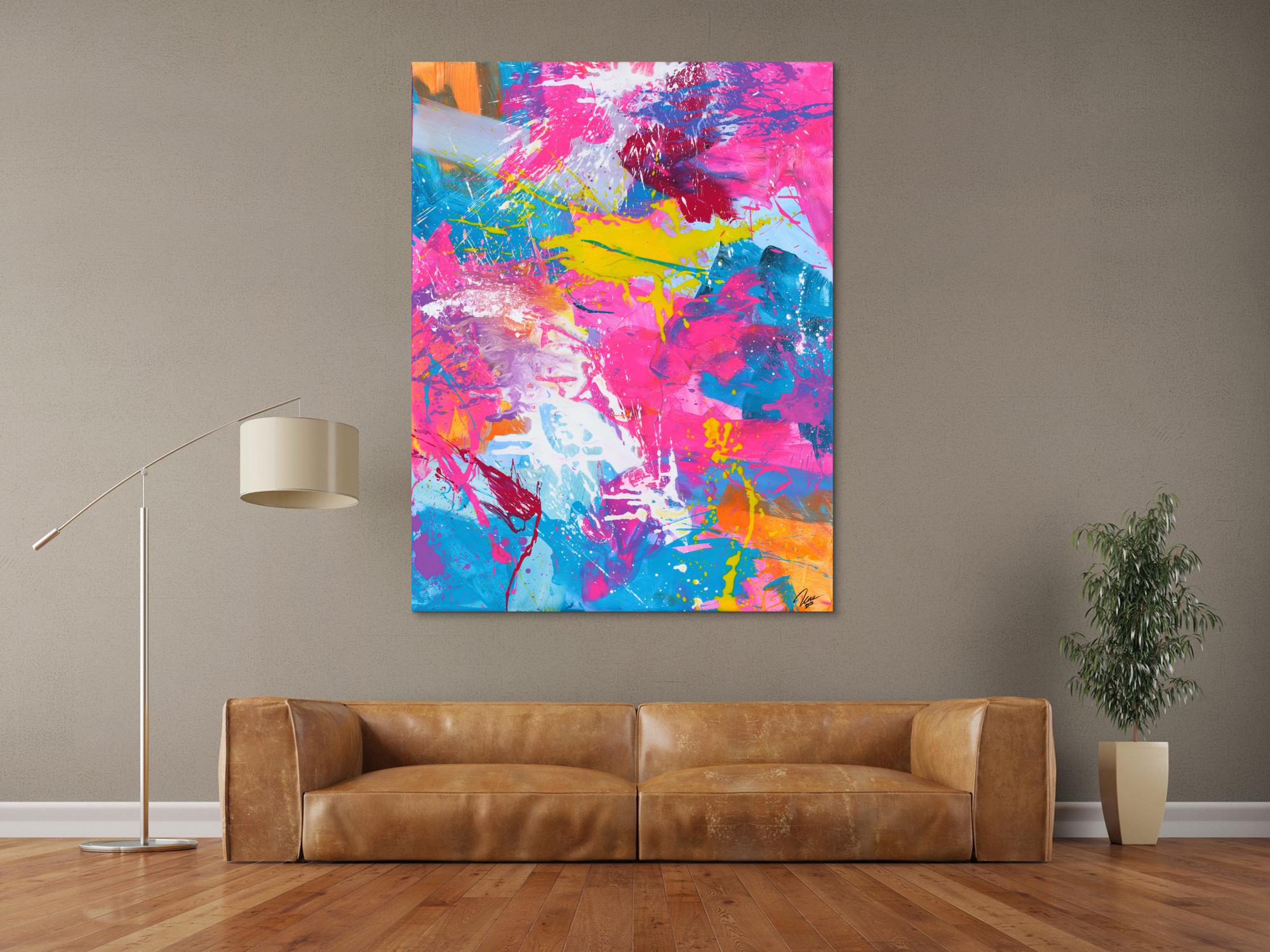 Abstraktes Gemälde Action Painting Modern Art Neon Farben Fluoreszierende Farbe