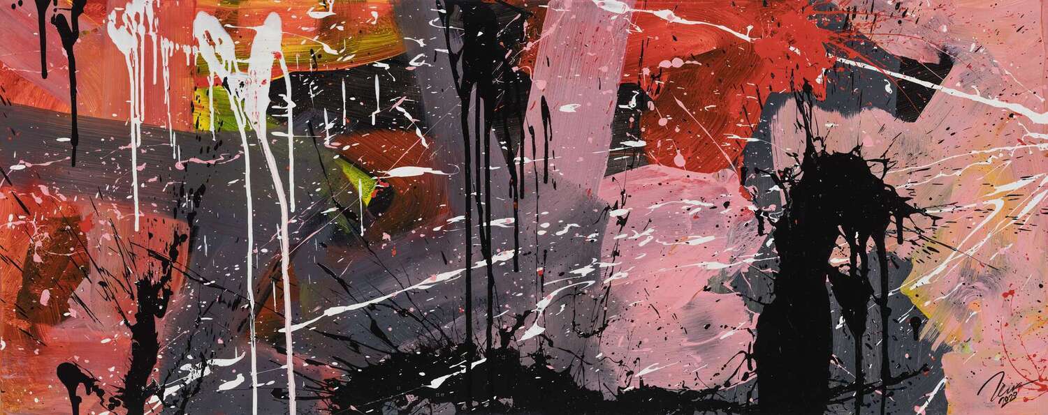 Abstraktes Gemälde auf Leinwand Gemälde Original abstrakt 60x150cm Mischtechnik expressionistisch auf Leinwand  schwarz braun pink hochwertig in 60x150cm von Alex Zerr