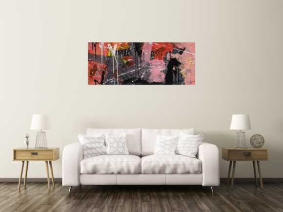 Gemälde Original abstrakt 60x150cm Mischtechnik expressionistisch auf Leinwand  schwarz braun pink hochwertig