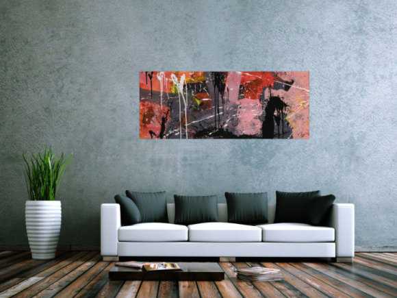 Gemälde Original abstrakt 60x150cm Mischtechnik expressionistisch auf Leinwand  schwarz braun pink hochwertig