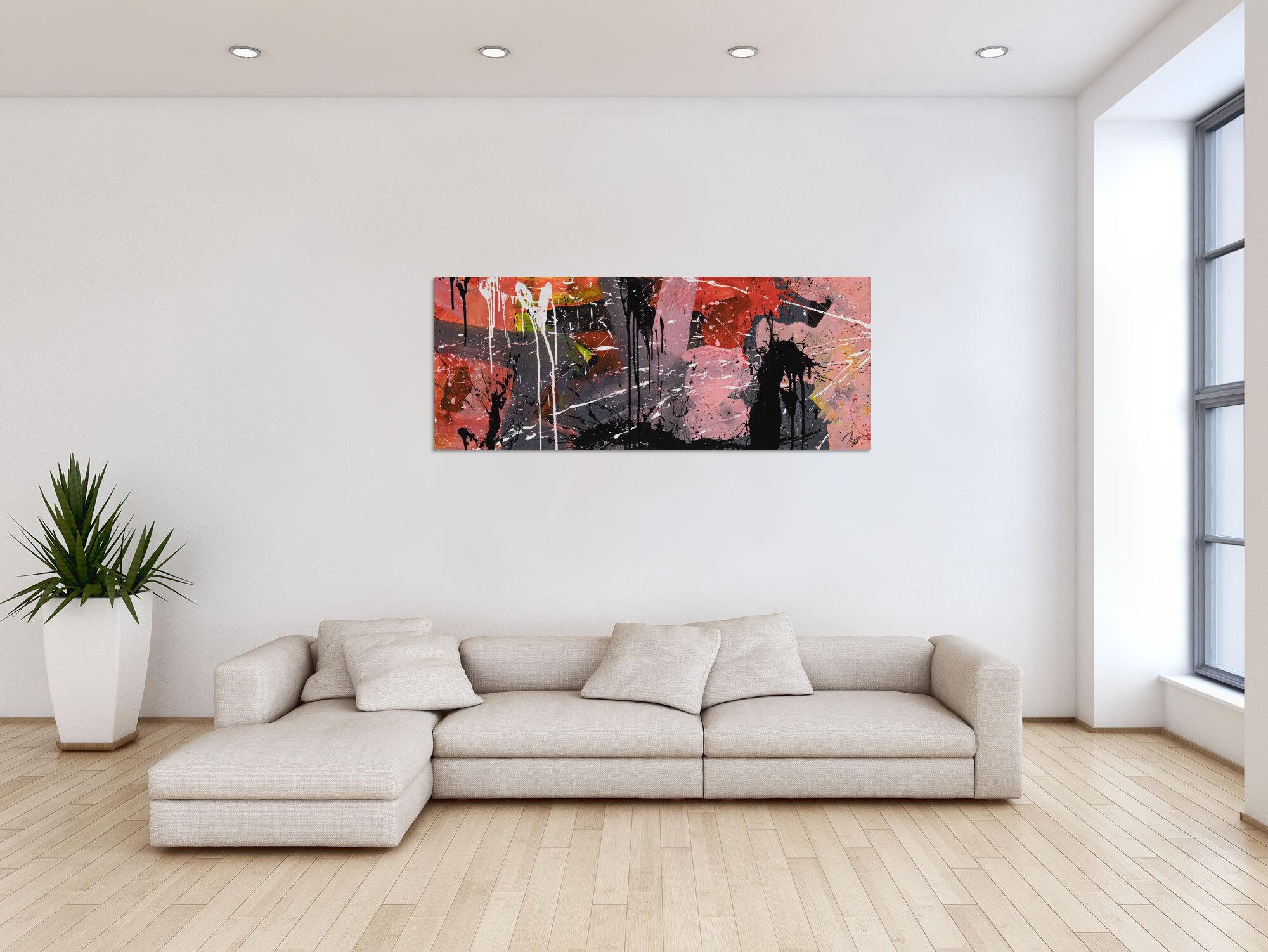 Gemälde Original abstrakt 60x150cm Mischtechnik expressionistisch auf Leinwand  schwarz braun pink hochwertig