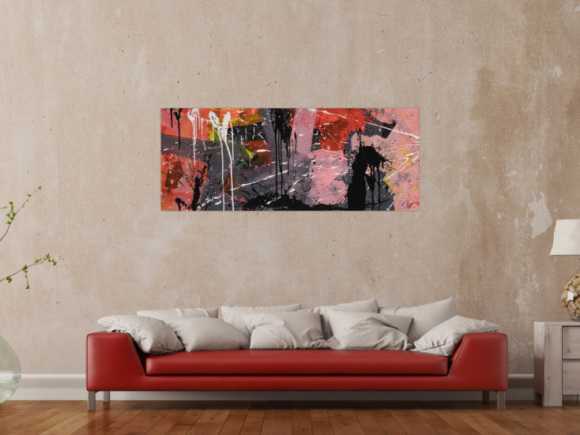 Gemälde Original abstrakt 60x150cm Mischtechnik expressionistisch auf Leinwand  schwarz braun pink hochwertig