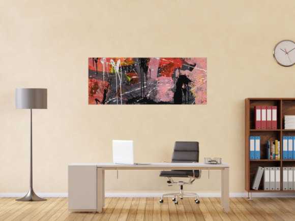 Gemälde Original abstrakt 60x150cm Mischtechnik expressionistisch auf Leinwand  schwarz braun pink hochwertig