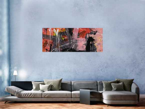 Gemälde Original abstrakt 60x150cm Mischtechnik expressionistisch auf Leinwand  schwarz braun pink hochwertig