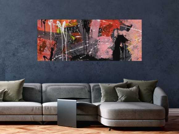 Gemälde Original abstrakt 60x150cm Mischtechnik expressionistisch auf Leinwand  schwarz braun pink hochwertig