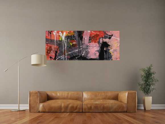 Gemälde Original abstrakt 60x150cm Mischtechnik expressionistisch auf Leinwand  schwarz braun pink hochwertig