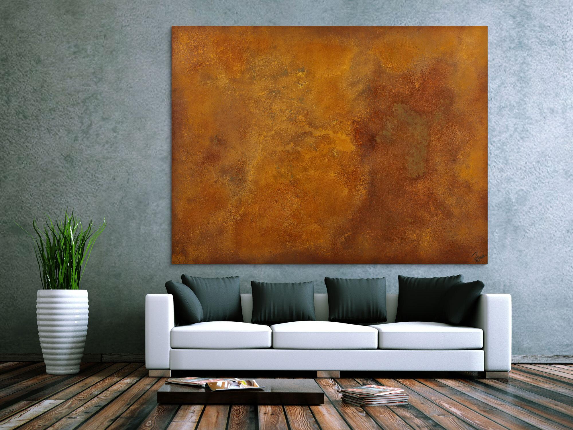 Abstraktes Gemälde aus echtem Rost auf Leinwand handgemalt Modern Art zeitgenössisch