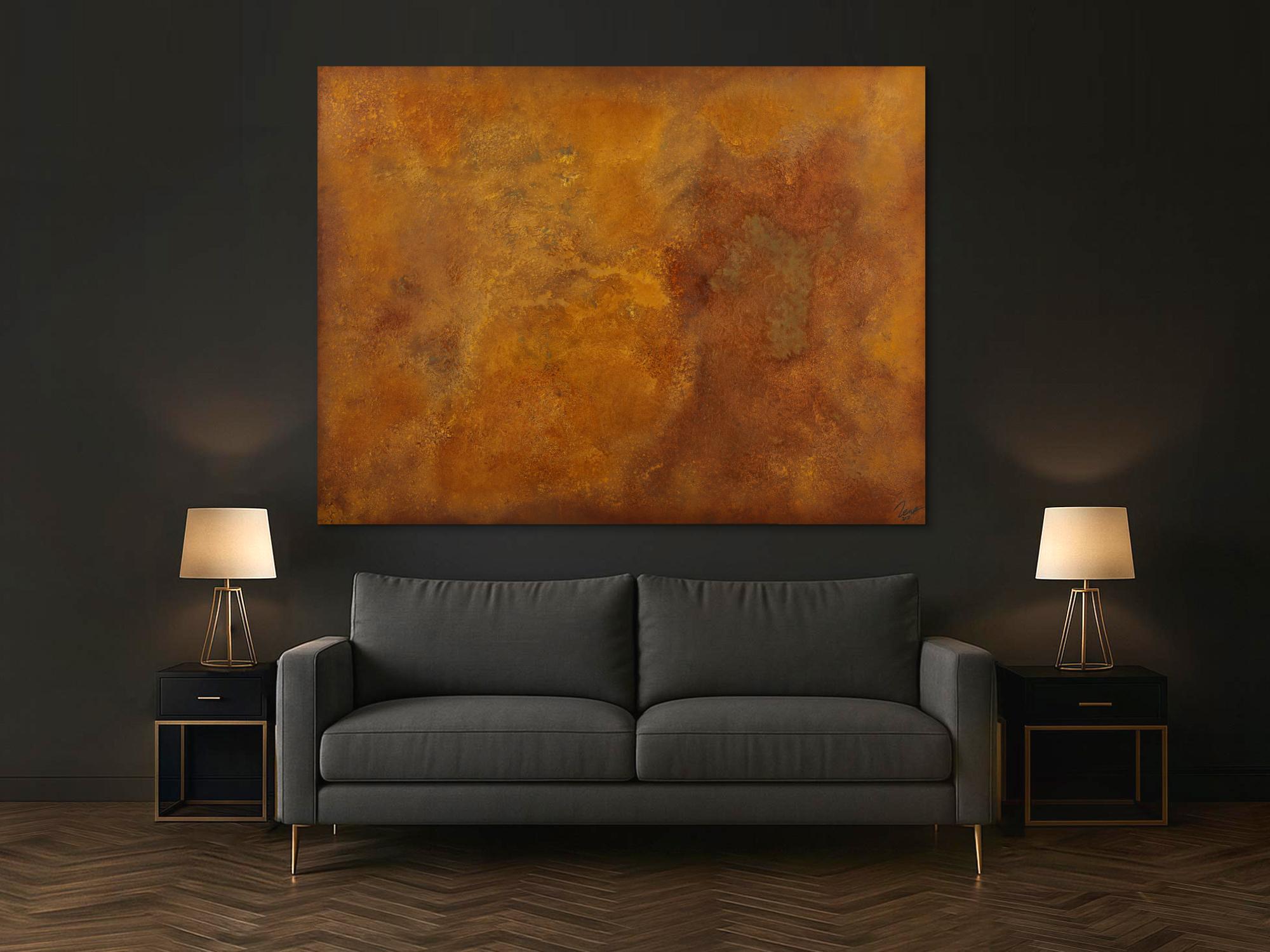 Abstraktes Gemälde aus echtem Rost auf Leinwand handgemalt Modern Art zeitgenössisch