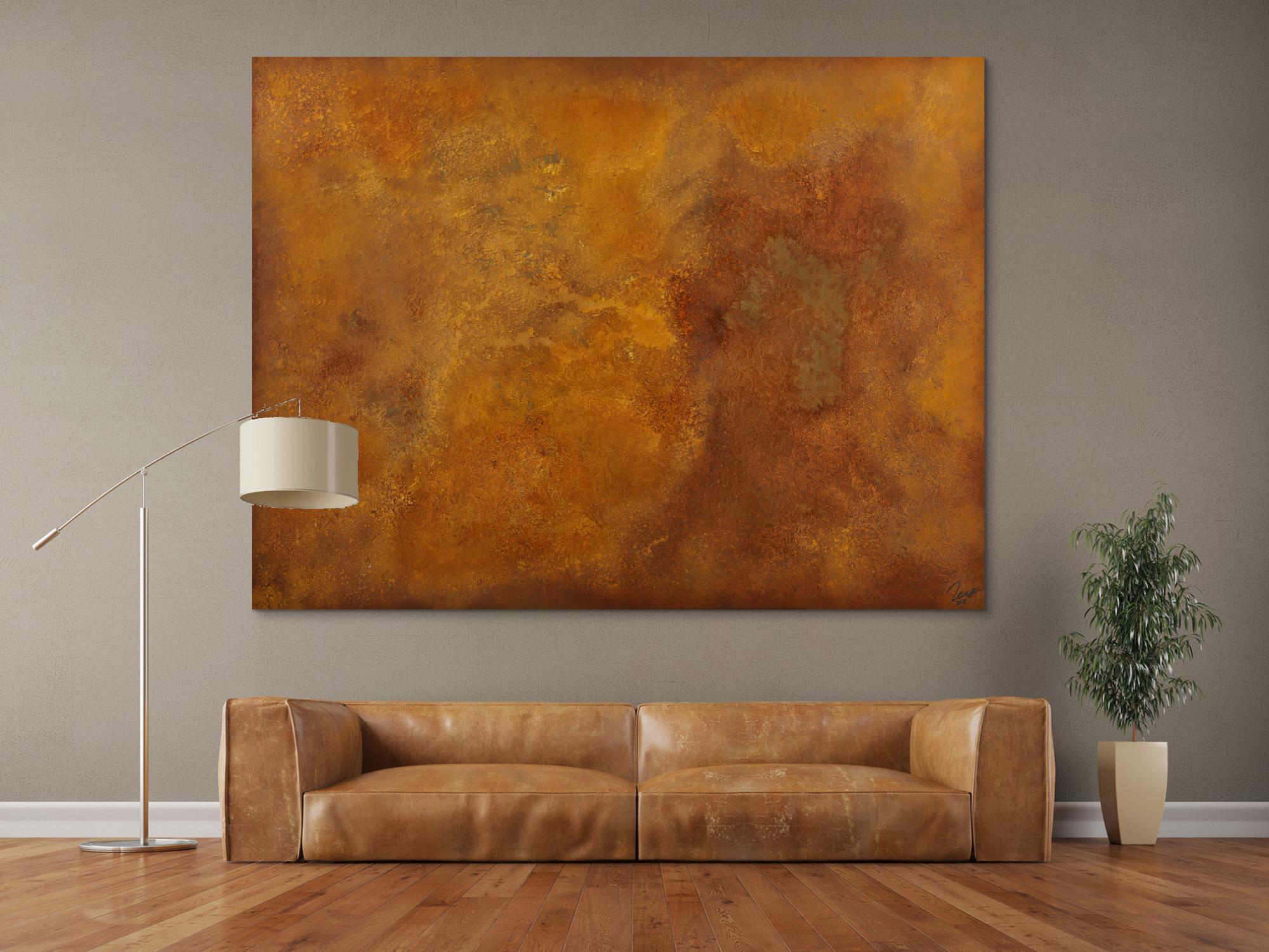 Abstraktes Gemälde aus echtem Rost auf Leinwand handgemalt Modern Art zeitgenössisch