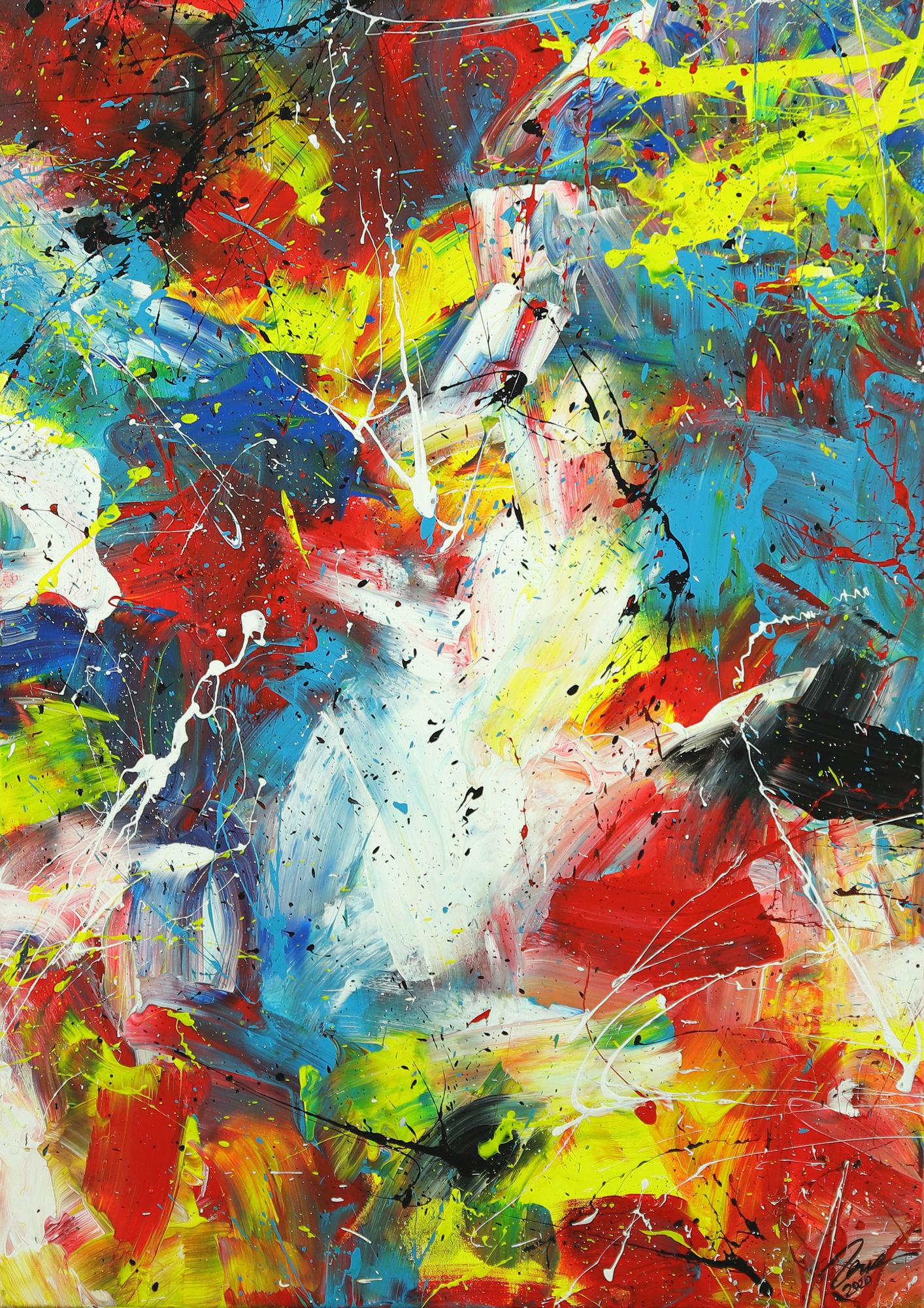Abstraktes Gemälde Action Painting Spachtentechnik Modern Art sehr bunt