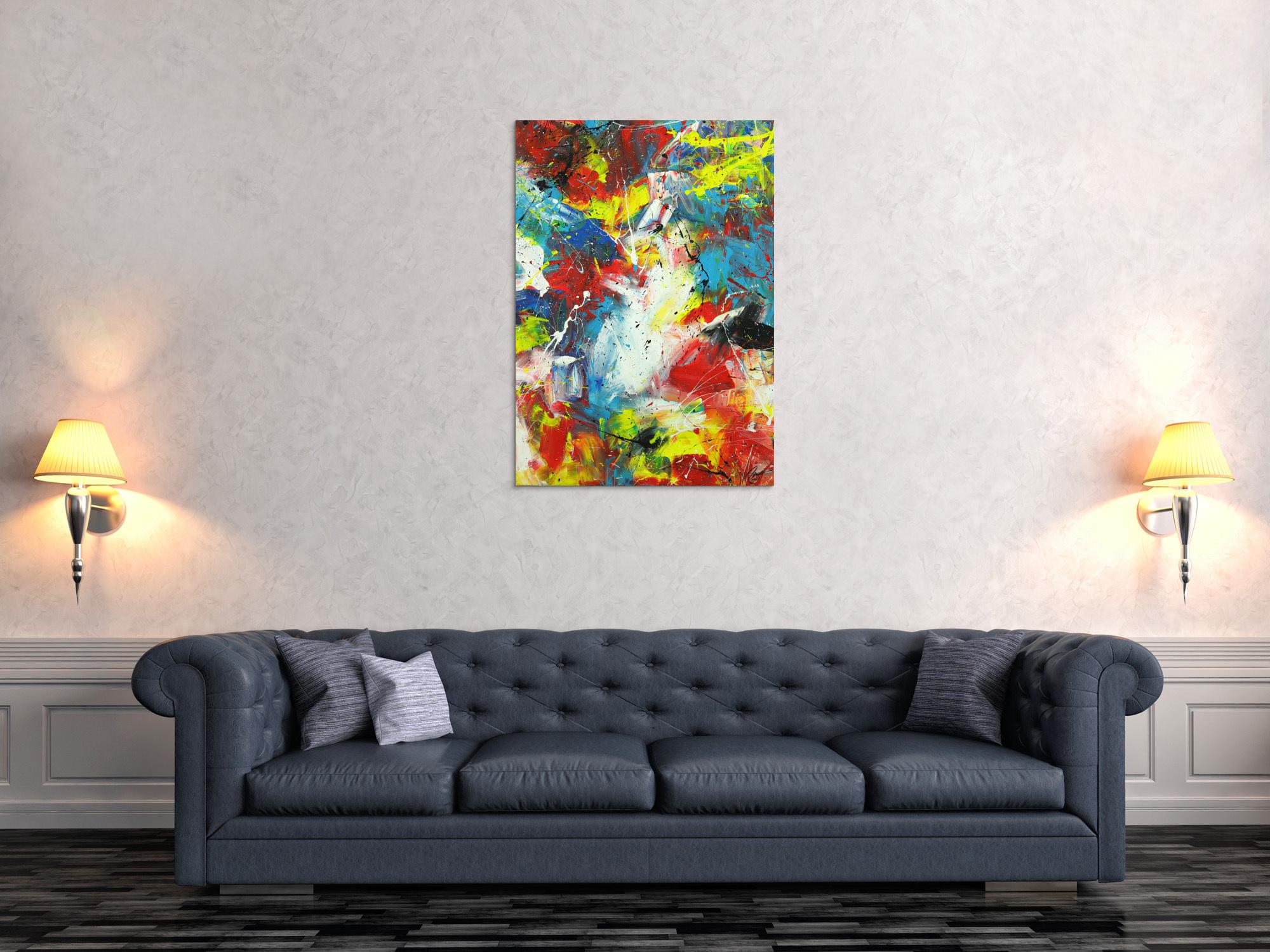 Abstraktes Gemälde Action Painting Spachtentechnik Modern Art sehr bunt