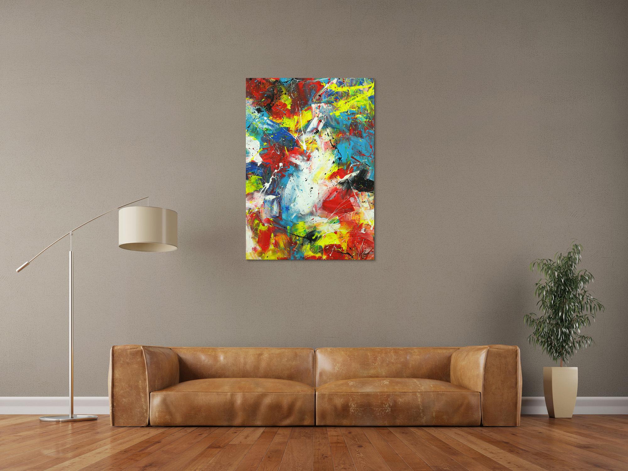 Abstraktes Gemälde Action Painting Spachtentechnik Modern Art sehr bunt