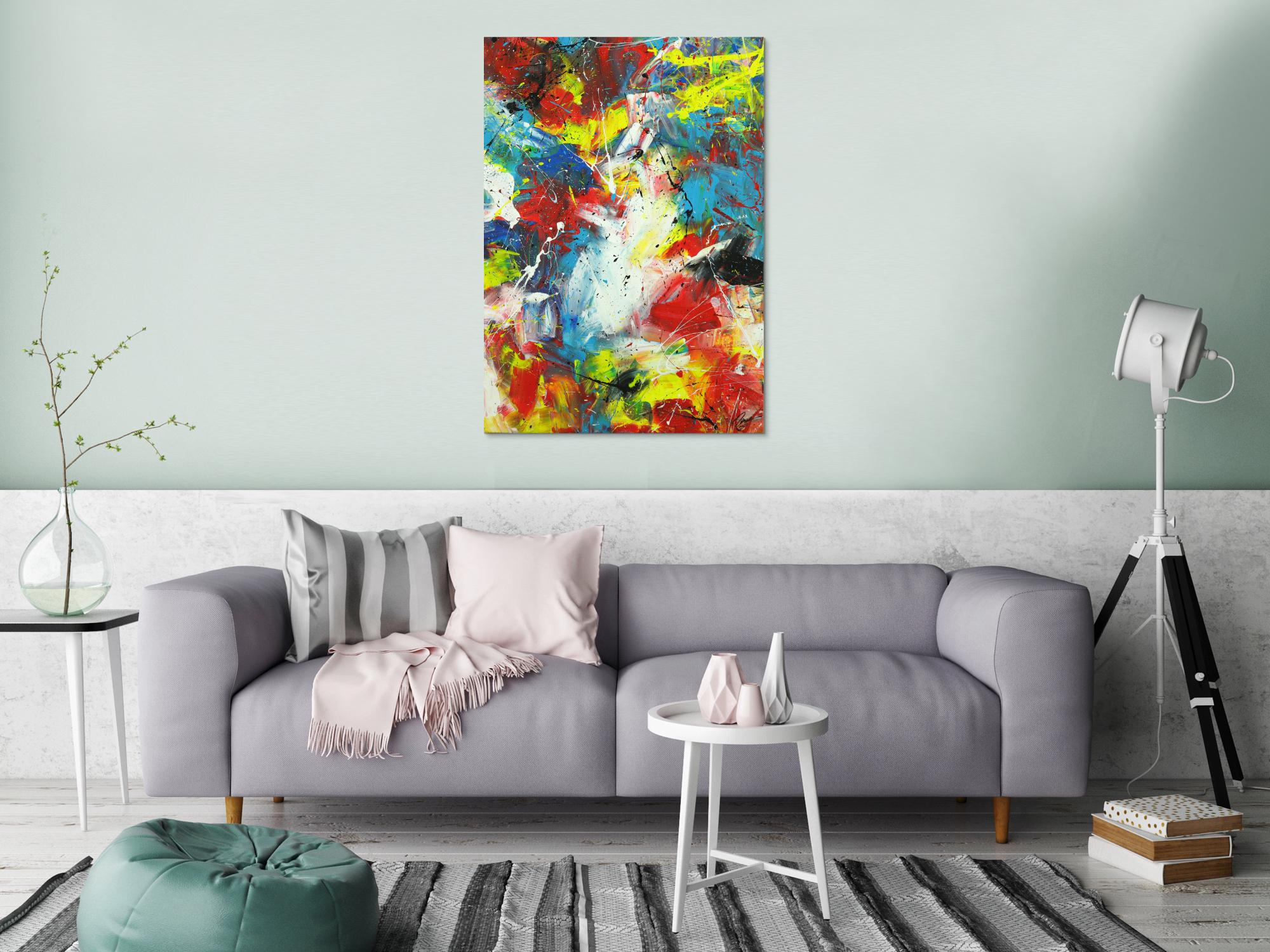 Abstraktes Gemälde Action Painting Spachtentechnik Modern Art sehr bunt