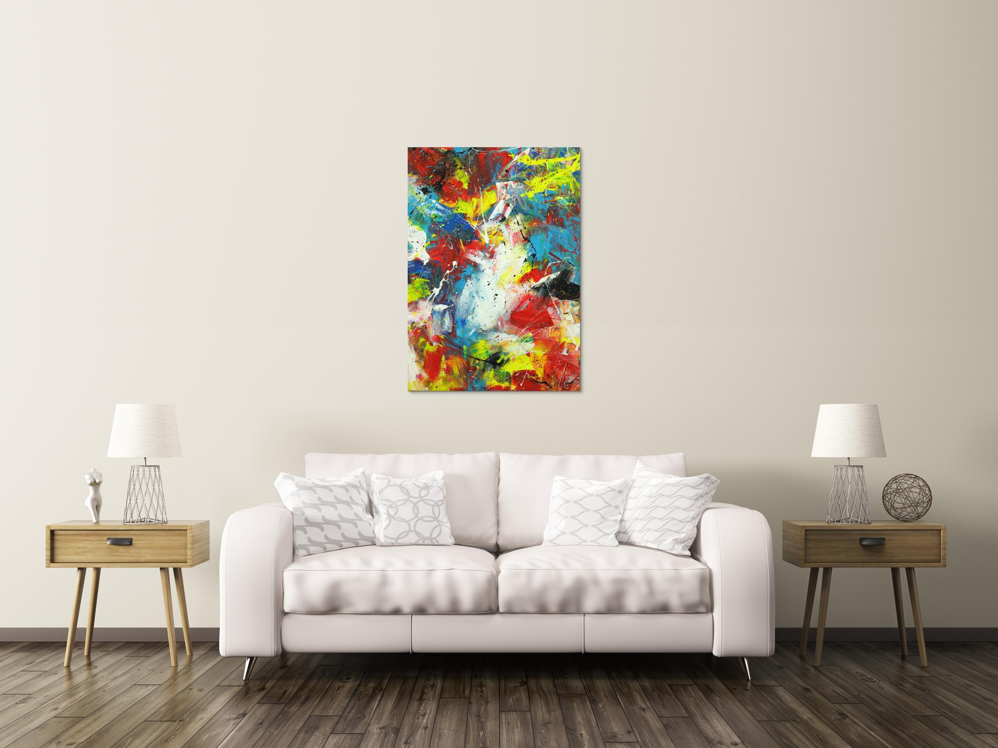 Abstraktes Gemälde Action Painting Spachtentechnik Modern Art sehr bunt