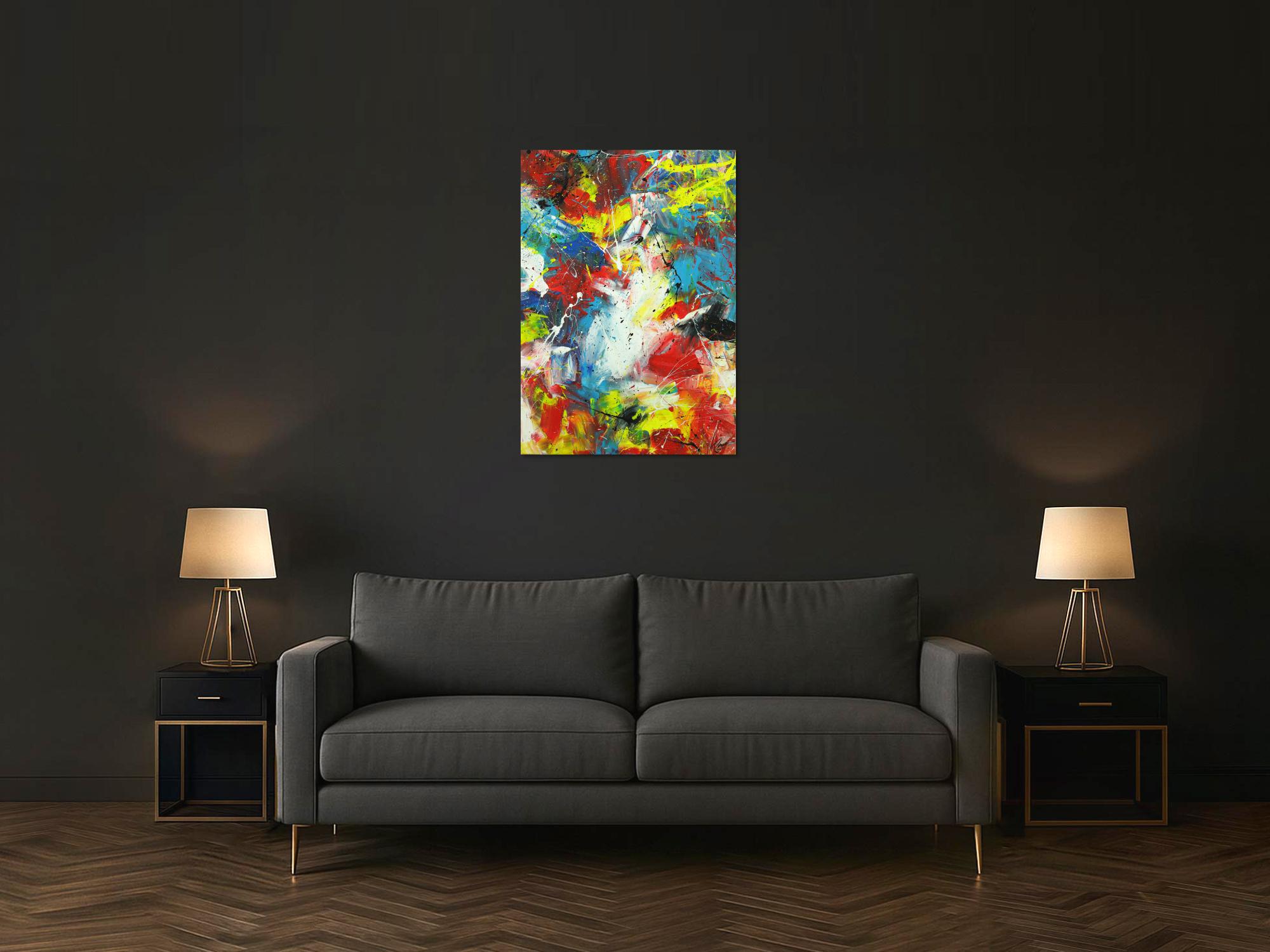 Abstraktes Gemälde Action Painting Spachtentechnik Modern Art sehr bunt