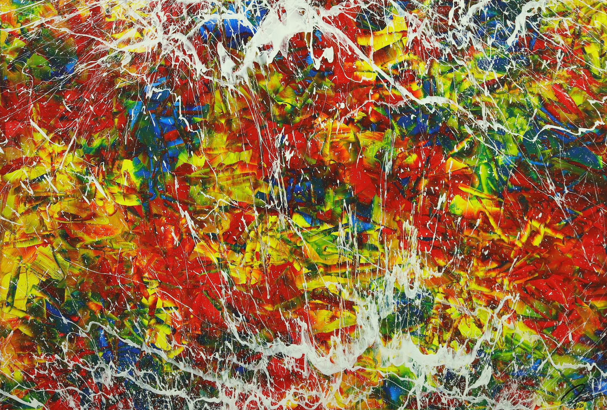 Abstraktes Gemälde Handgemalt Modern Art Action Painting auf Leinwand bunt