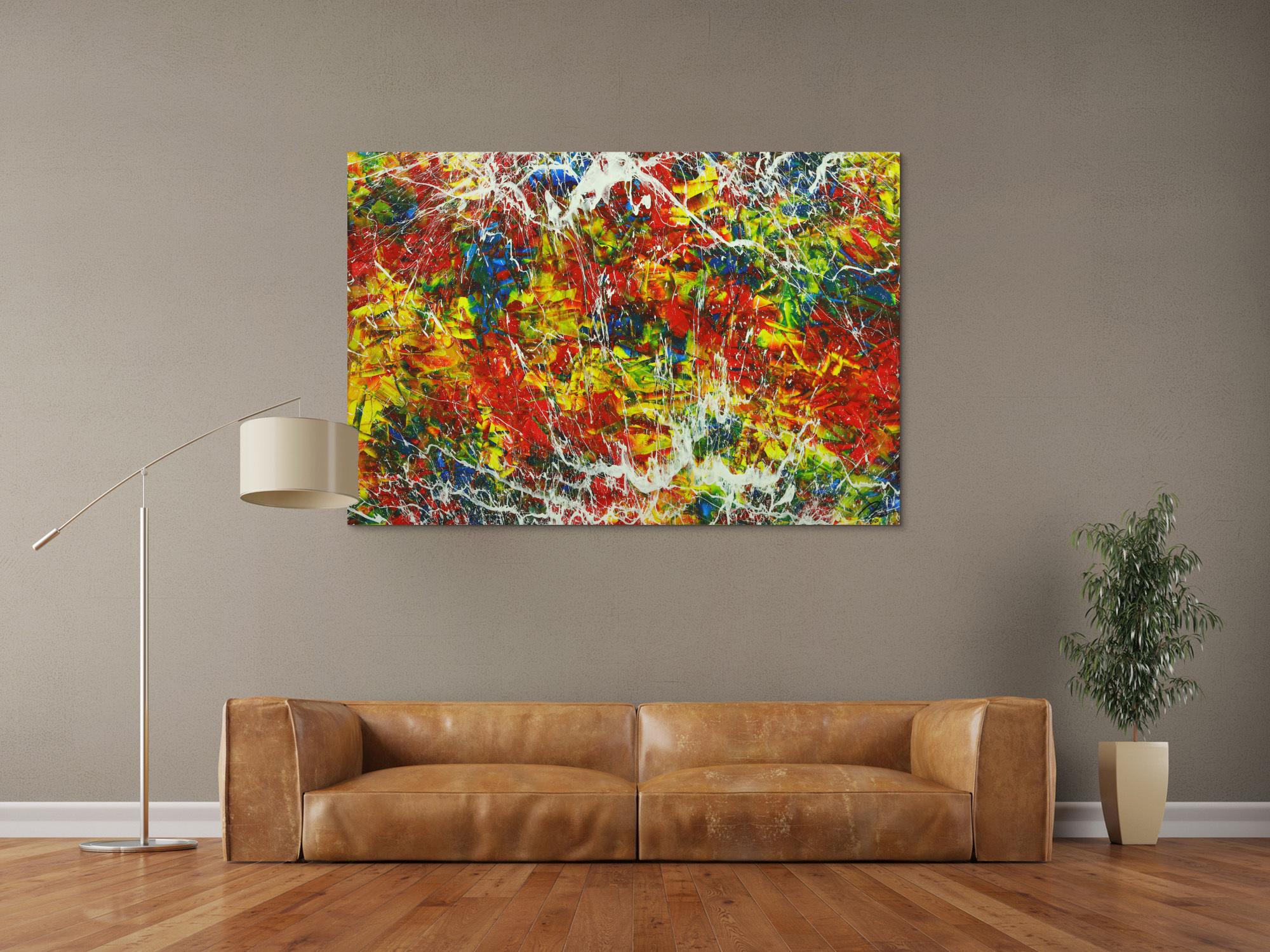 Abstraktes Gemälde Handgemalt Modern Art Action Painting auf Leinwand bunt