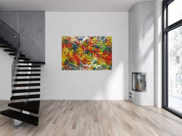 Abstraktes Gemälde Handgemalt Modern Art Action Painting auf Leinwand bunt