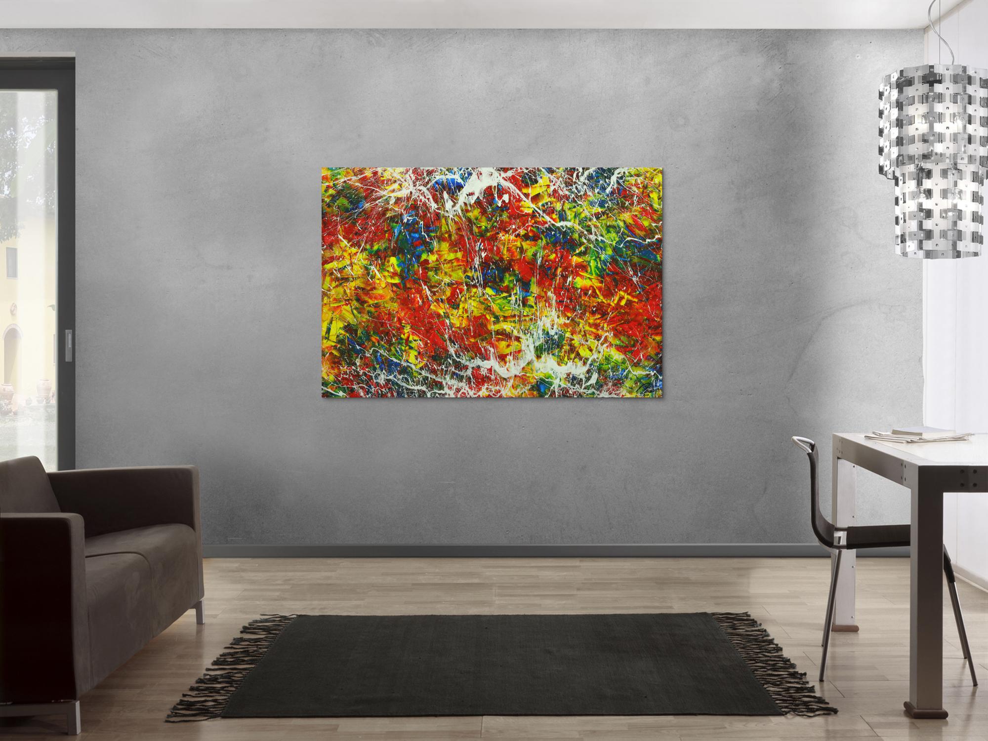 Abstraktes Gemälde Handgemalt Modern Art Action Painting auf Leinwand bunt