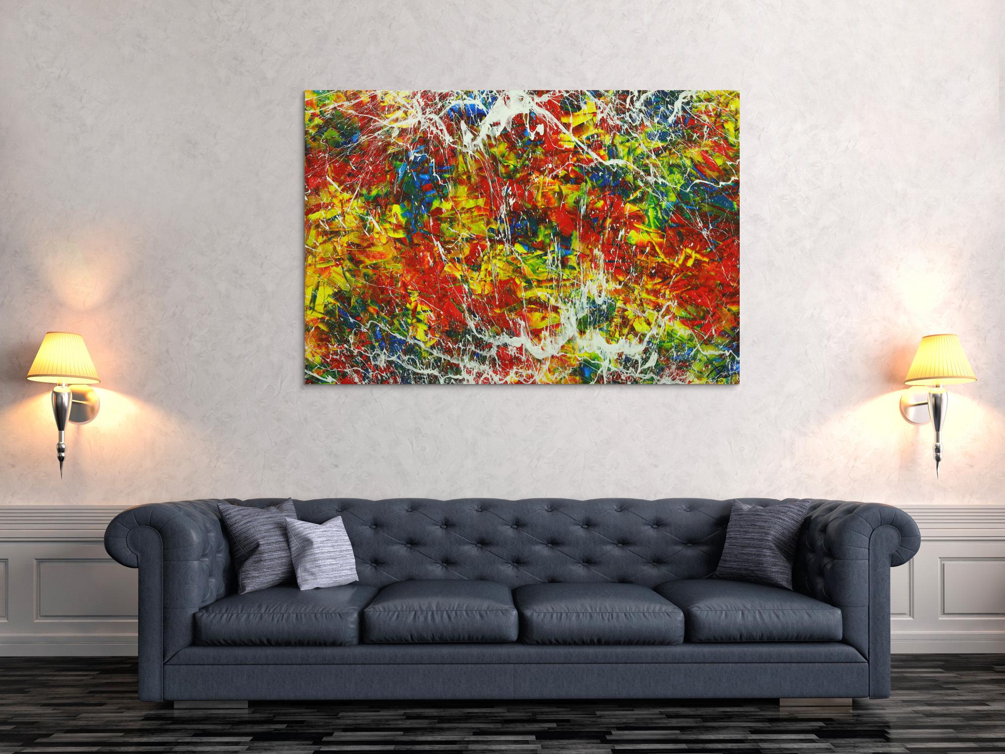 Abstraktes Gemälde Handgemalt Modern Art Action Painting auf Leinwand bunt