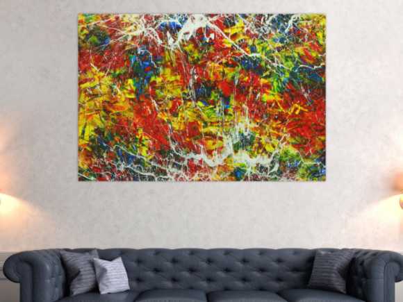 Abstraktes Gemälde Handgemalt Modern Art Action Painting auf Leinwand bunt