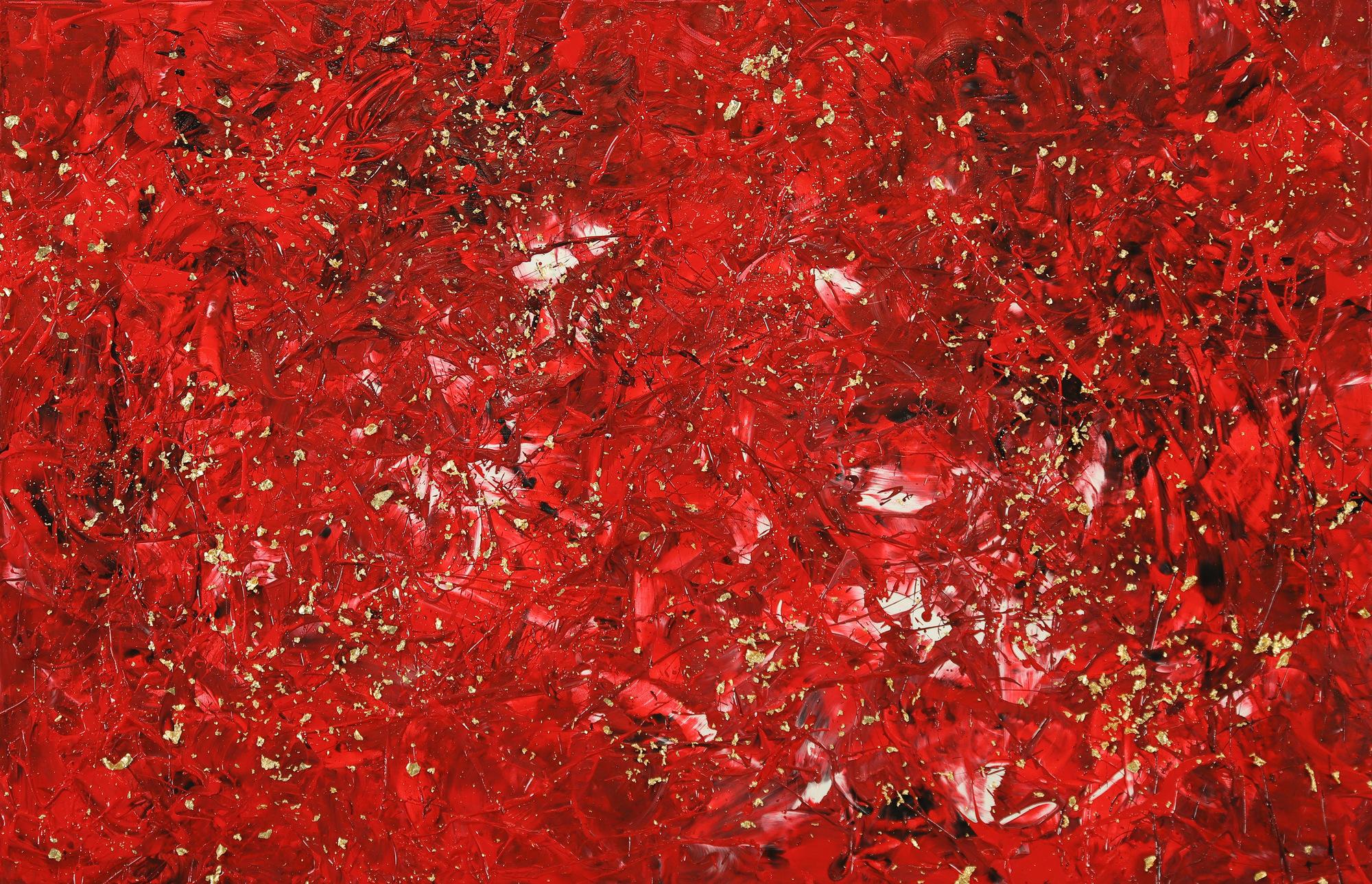 Abstraktes Gemälde Modern Art rot gold handgemalt auf Leinwand Mischtechnik