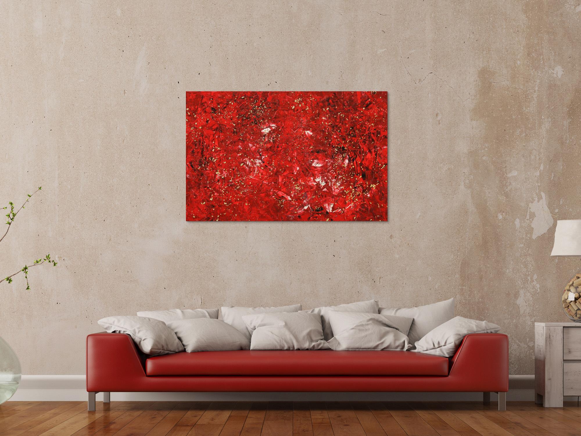 Abstraktes Gemälde Modern Art rot gold handgemalt auf Leinwand Mischtechnik