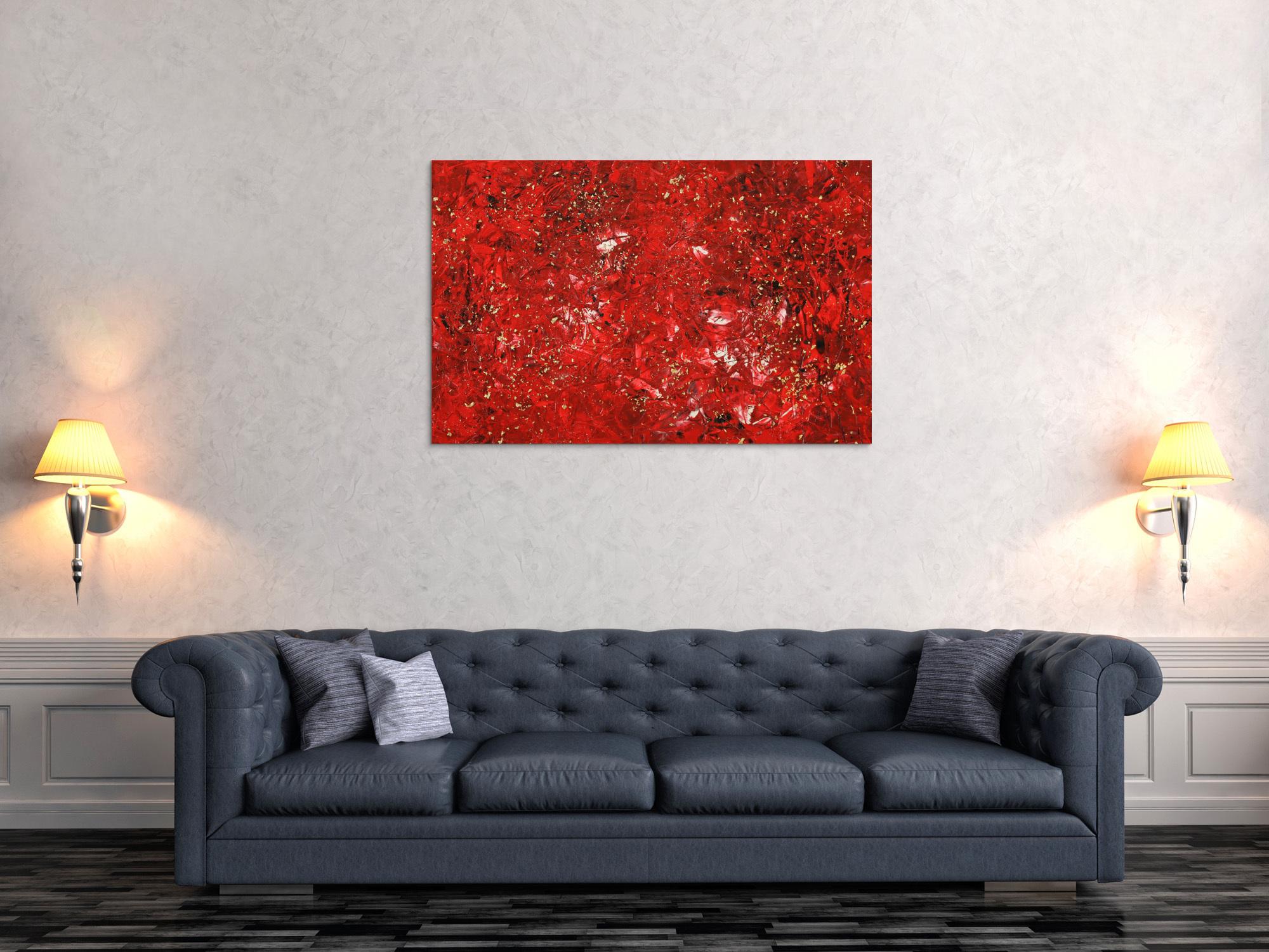 Abstraktes Gemälde Modern Art rot gold handgemalt auf Leinwand Mischtechnik