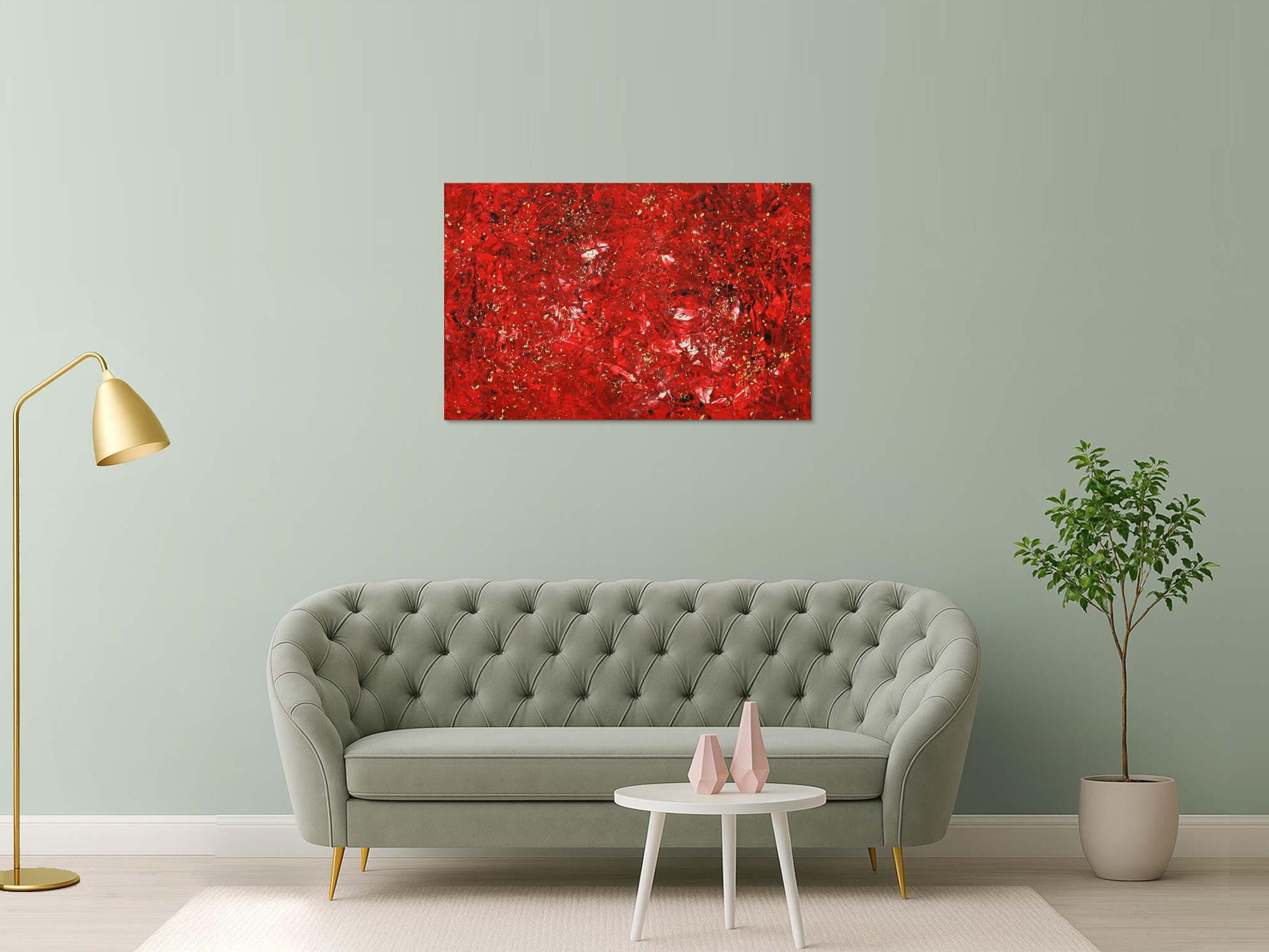 Abstraktes Gemälde Modern Art rot gold handgemalt auf Leinwand Mischtechnik