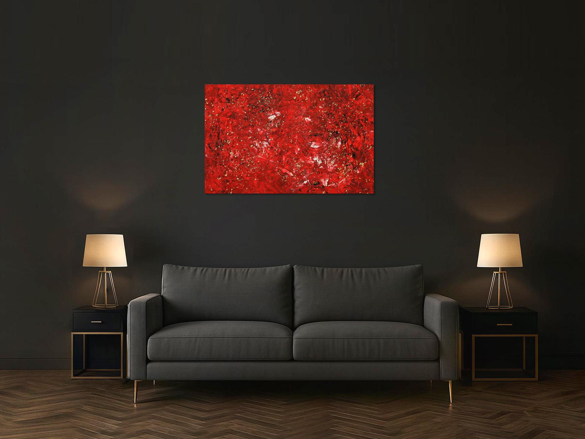 Abstraktes Gemälde Modern Art rot gold handgemalt auf Leinwand Mischtechnik
