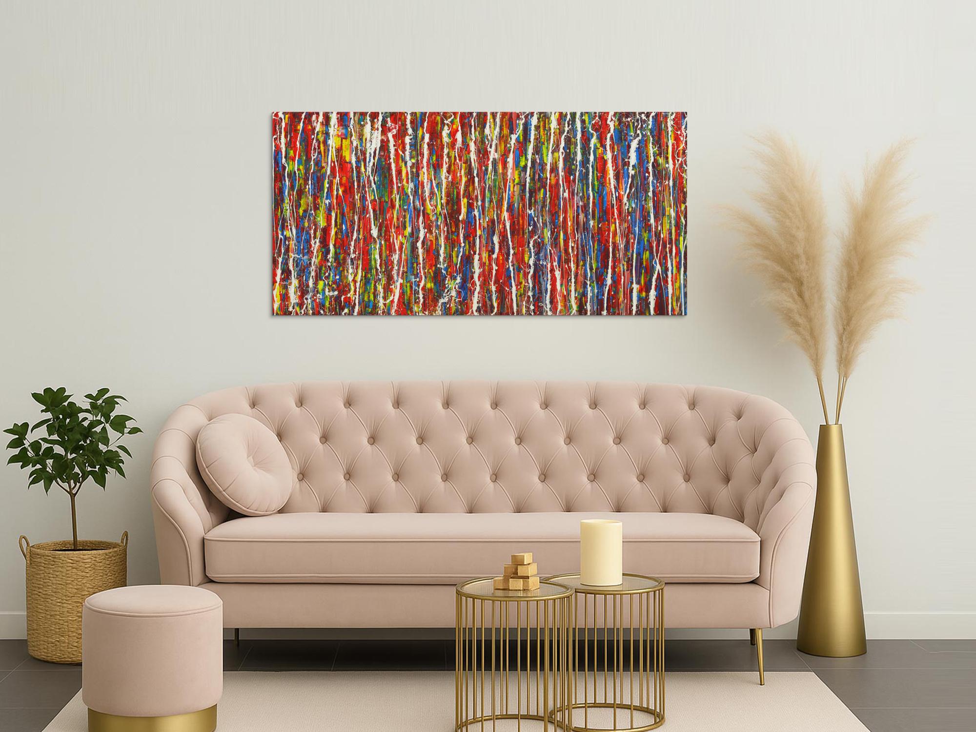 Abstraktes Gemälde Modern Art handgemalt Action Painting sehr bunt zeitgenössisch