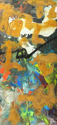 Gemälde Original abstrakt 200x90cm Aus echtem Rost expressionistisch handgefertigt Mischtechnik orange anthrazit schwarz hochwertig