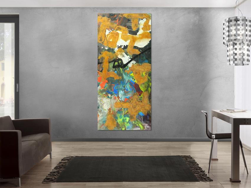 Gemälde Original abstrakt 200x90cm Aus echtem Rost expressionistisch handgefertigt Mischtechnik orange anthrazit schwarz hochwertig