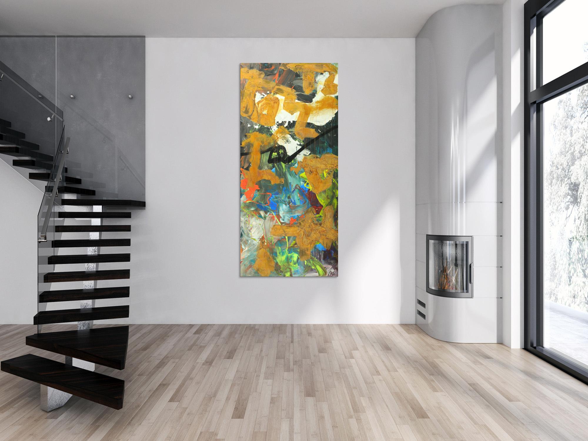 Gemälde Original abstrakt 200x90cm Aus echtem Rost expressionistisch handgefertigt Mischtechnik orange anthrazit schwarz hochwertig