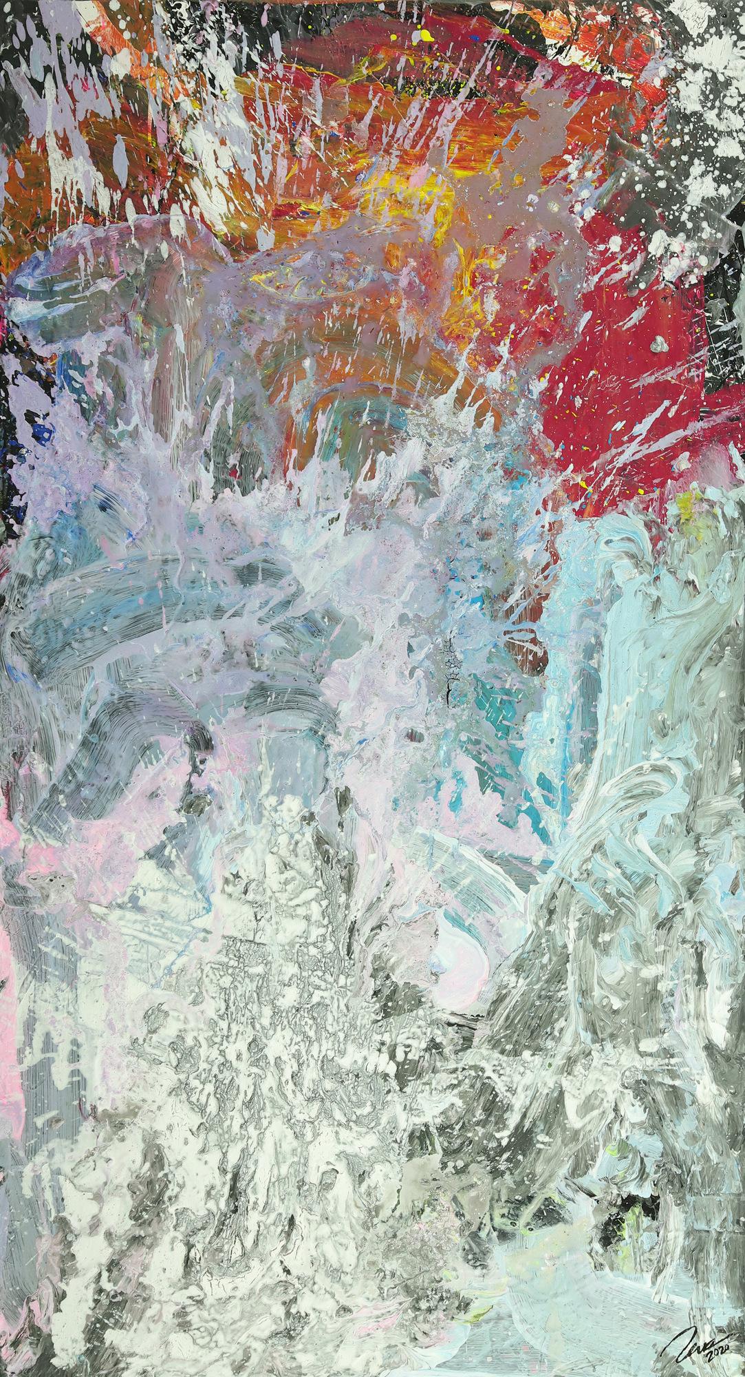 Original Gemälde abstrakt 150x80cm Action Painting Modern Art auf Leinwand Mischtechnik weiß grau anthrazit Einzelstück