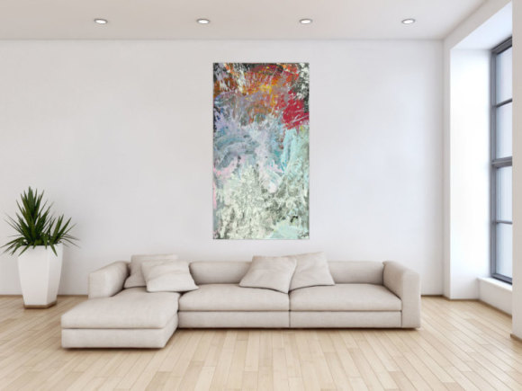 Original Gemälde abstrakt 150x80cm Action Painting Modern Art auf Leinwand Mischtechnik weiß grau anthrazit Einzelstück