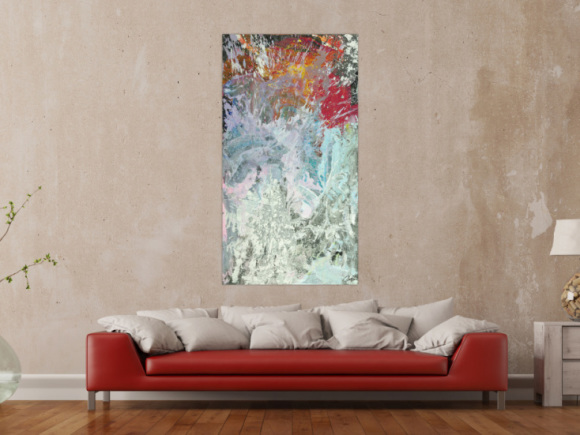 Original Gemälde abstrakt 150x80cm Action Painting Modern Art auf Leinwand Mischtechnik weiß grau anthrazit Einzelstück