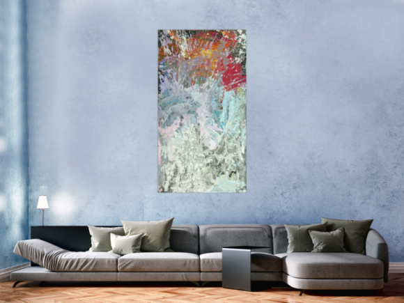 Original Gemälde abstrakt 150x80cm Action Painting Modern Art auf Leinwand Mischtechnik weiß grau anthrazit Einzelstück